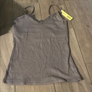 Gray Lace Trim Women's Top